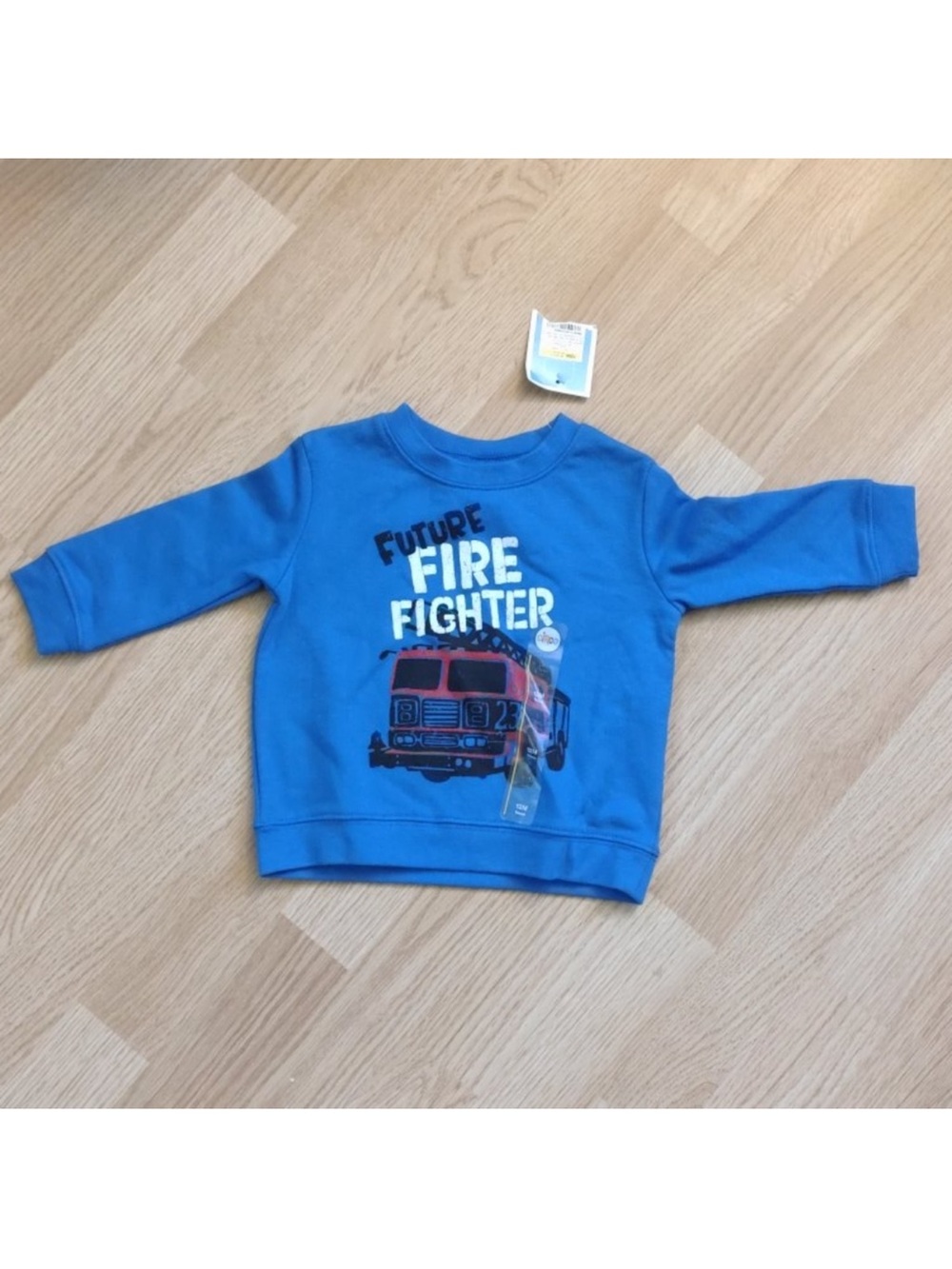 Circo 12M Future Firefighter Sweatshirt Blue Fire Truck Graphic NWT